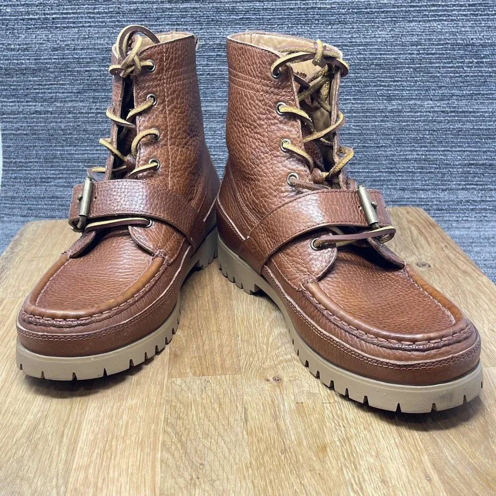 Polo Ralph Lauren Ranger Boots Men 8.5 Brown Leather Polo Country Ankle Buckle‎